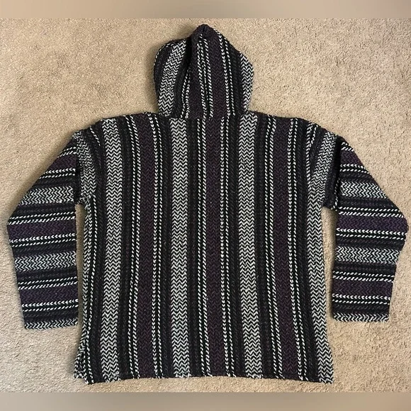 Baja Joe Mens M Purple White Gray Pullover Beach Hippie Hoodie Boho Well Loved - Picture 2 of 8
